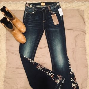 driftwood farrah embroidered flare jeans